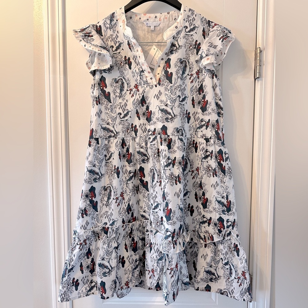 NWT! Southern Tide Evelyn Blue and Red Floral Flutter Sleeve Tiered Swing Dress